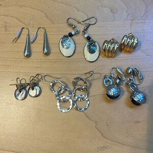 Bundle lot 5 boho rustic/artisan style statement earrings, costume mixed metals